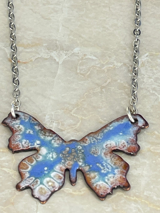 Transformation: Butterfly Enamel Necklace in Blue