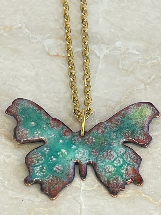 Fluttering Elegance: Enamel Butterfly Necklace