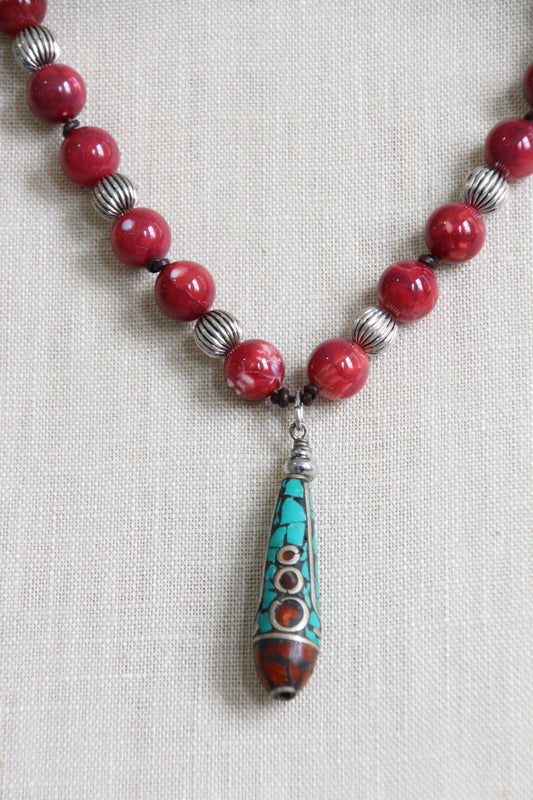 Red Tibetan Drop Adjustable Necklace